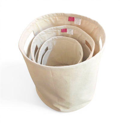 Vliving natural cotton canvas round storage baskets with cut-out handles, set of 3