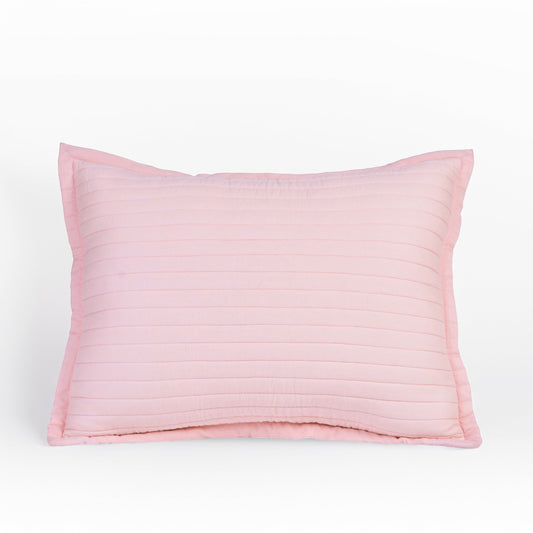 Vliving salmon pink quilted cotton pillow sham with stripe pattern and flange. Soft and cozy.