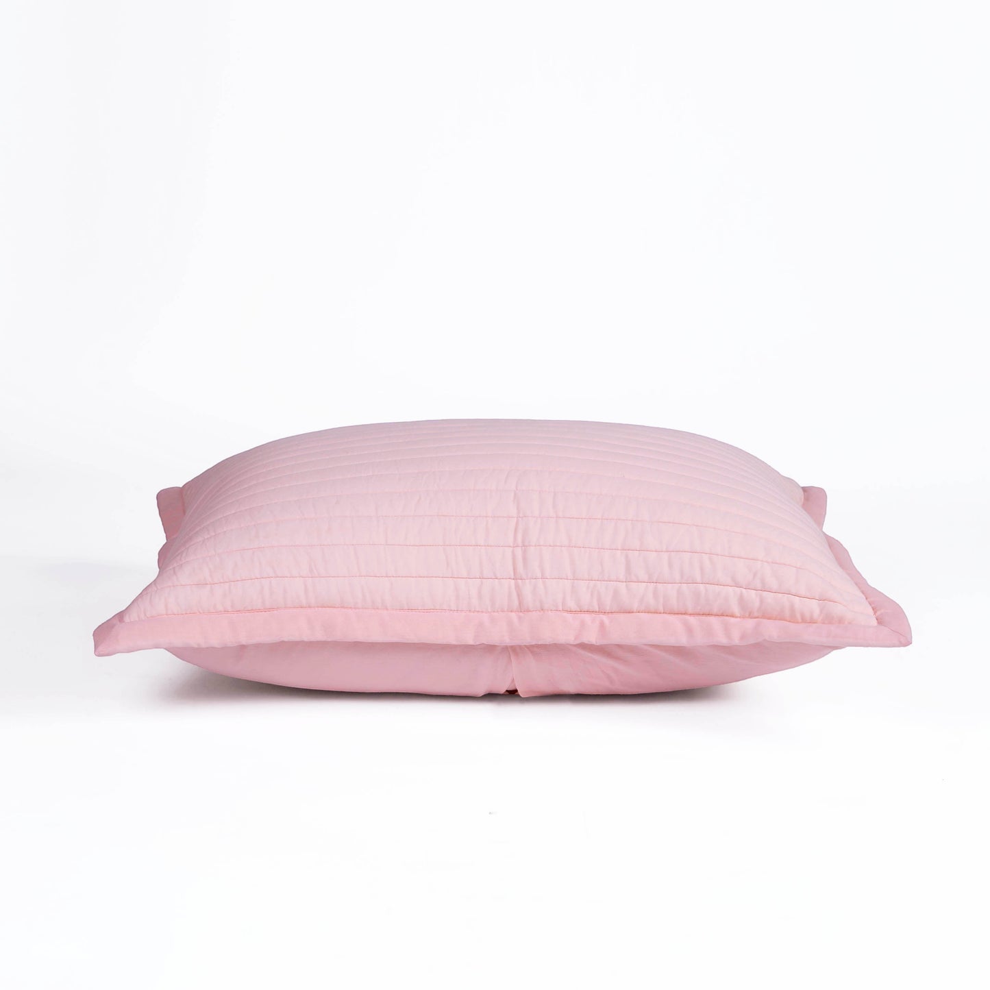 Vliving salmon pink quilted cotton pillow sham with stripe pattern and flange detail.
