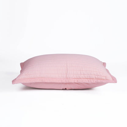 Vliving salmon pink quilted cotton pillow sham with stripe pattern and flange detail.