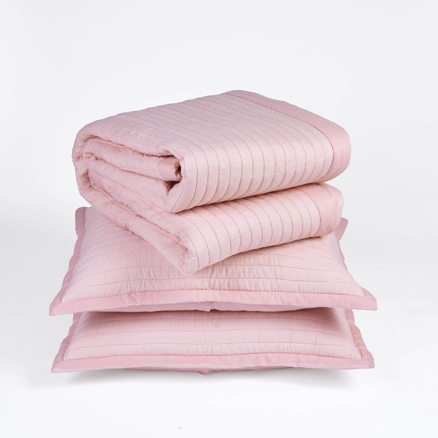 Vliving salmon pink quilted cotton pillow shams with stripe pattern and flange. Soft and cozy bedding.