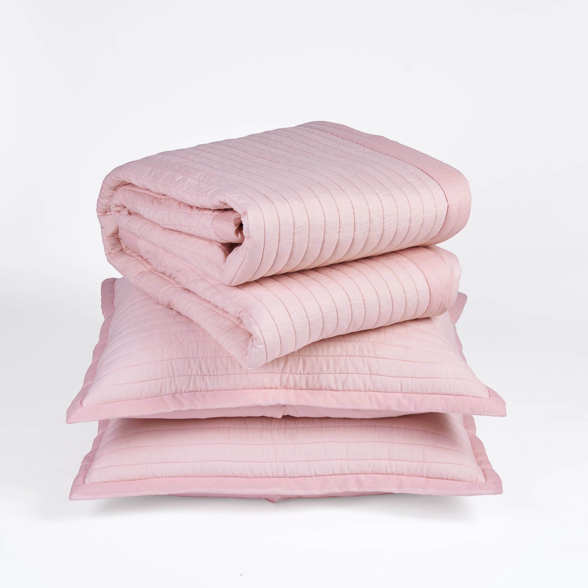 Vliving salmon pink quilted cotton pillow shams with stripe pattern and flange. Soft and cozy bedding.