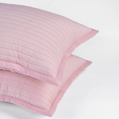 Vliving salmon pink quilted cotton pillow shams with stripe pattern and flange detail.