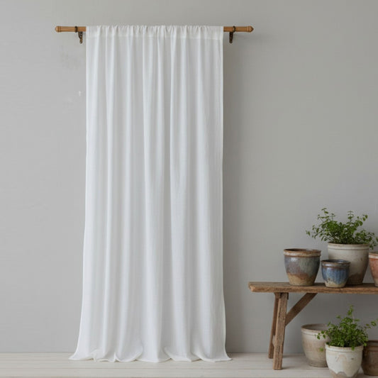 Vliving white pure linen curtain panel with rod pocket top finish, 100% linen, 52x63 inches