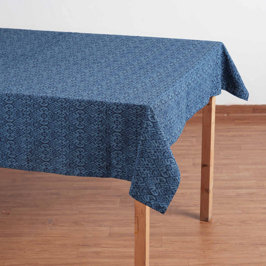 Ikat Print Indigo Blue Cotton Duck Tablecloth – Multiple Sizes