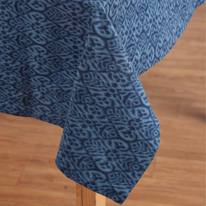 Ikat Print Indigo Blue Cotton Duck Tablecloth – Multiple Sizes