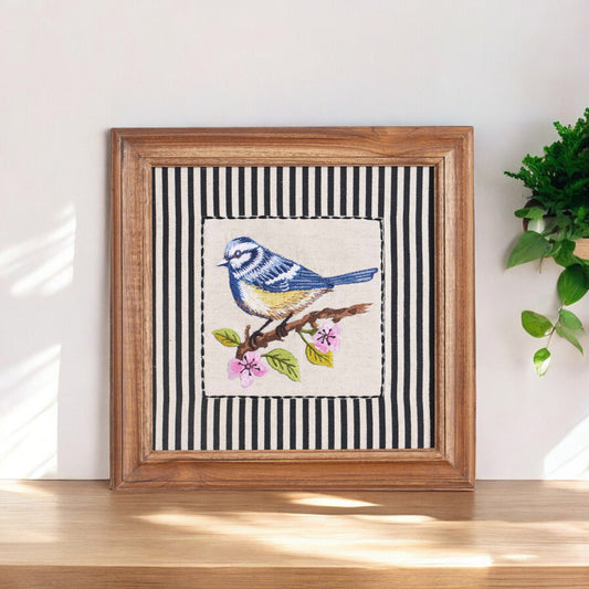 BOTANICAL - BLUE BIRD wall art with teak wooden frame, 12X12 inches