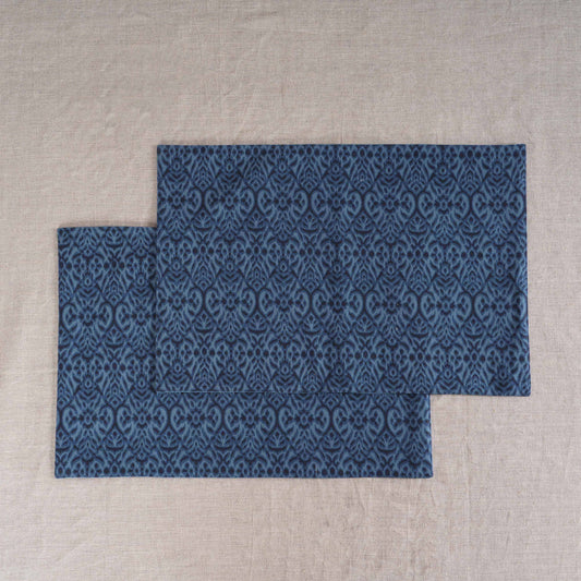 Ikat Print Indigo Blue Cotton Duck Placemats – Sets of 2, 4 & 6