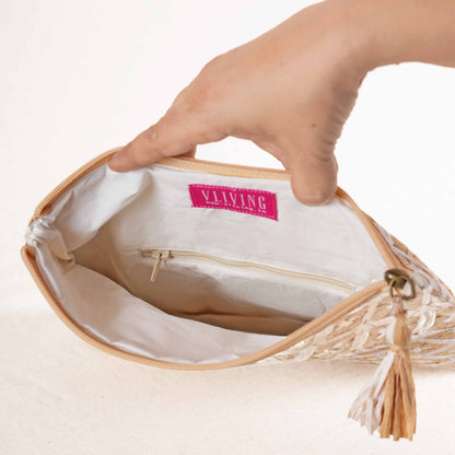 FAUX RAFFIA Foldover Clutch – Hand Interlaced Wicker Weave of Cross Pattern | 6.5” x 10”