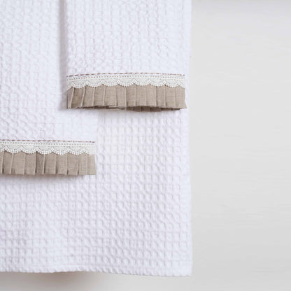 Luxury Organic Cotton Waffle Towel Set – 3 Piece | Linen & Lace Trim