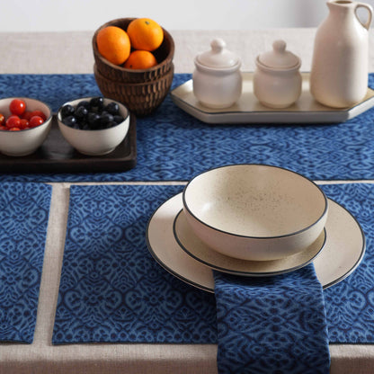 Ikat Print Indigo Blue Cotton Duck Placemats – Sets of 2, 4 & 6
