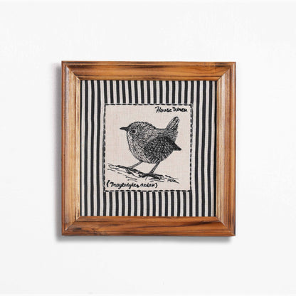 BOTANICAL - HOUSE WREN wall art with teak wooden frame, 12X12 inches