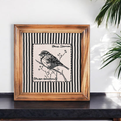 BOTANICAL - HOUSE SPARROW wall art with teak wooden frame, 12X12 inches