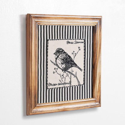 BOTANICAL - HOUSE SPARROW wall art with teak wooden frame, 12X12 inches
