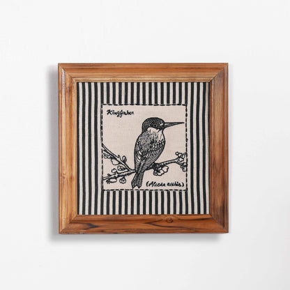 BOTANICAL - KINGFISHER wall art with teak wooden frame, 12X12 inches
