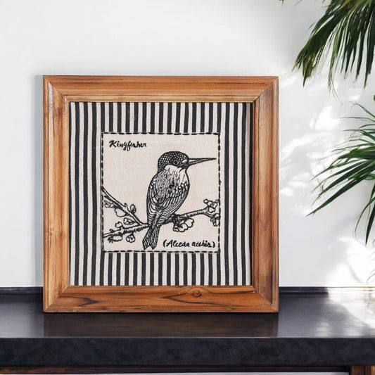 BOTANICAL - KINGFISHER wall art with teak wooden frame, 12X12 inches