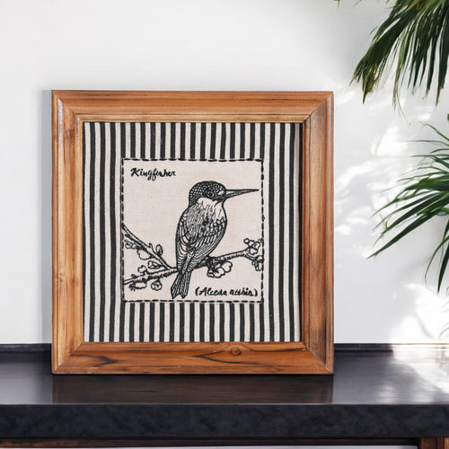 BOTANICAL - KINGFISHER wall art with teak wooden frame, 12X12 inches