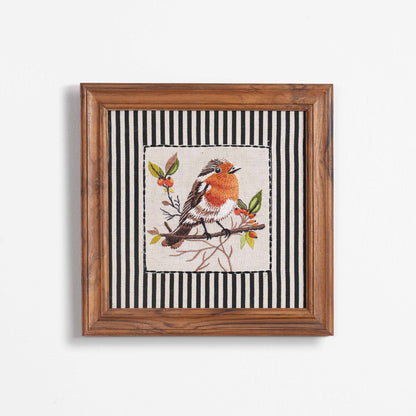 BOTANICAL - ORANGE BIRD wall art with teak wooden frame, 12X12 inches