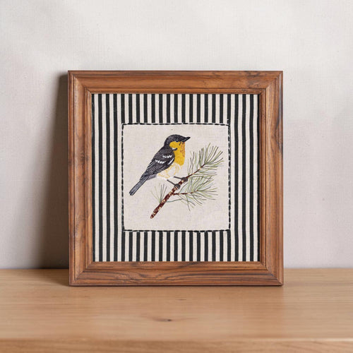 BOTANICAL - YELLOW GREY EMBROIDERED WALL ART | Linen & Teak Frame | 12X12 & 24X24 inches
