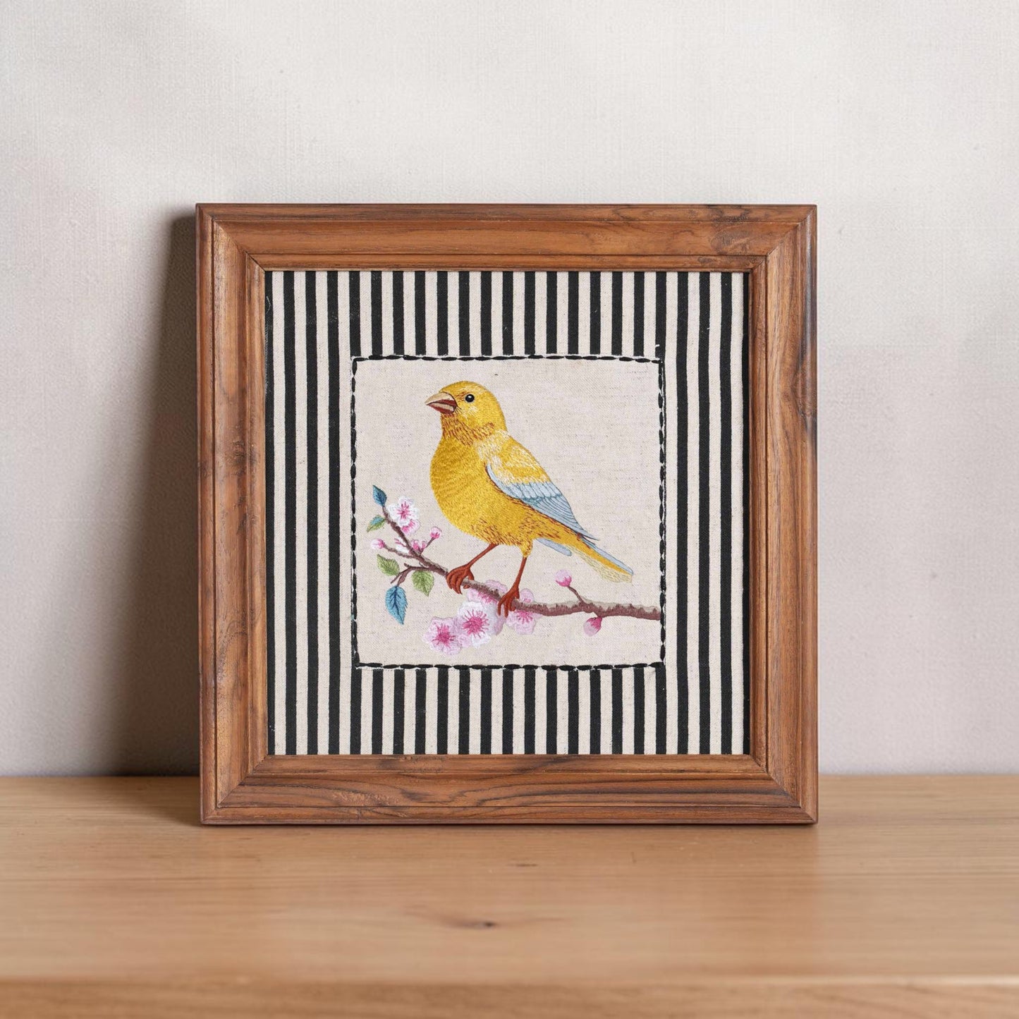 BOTANICAL - Canary Yellow Embroidered wall art with teak wooden frame | 12X12 & 24X24 inches