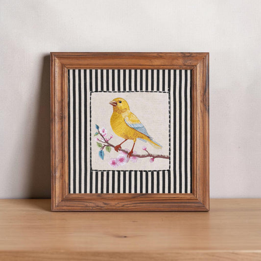 BOTANICAL - Canary Yellow Embroidered wall art with teak wooden frame | 12X12 & 24X24 inches