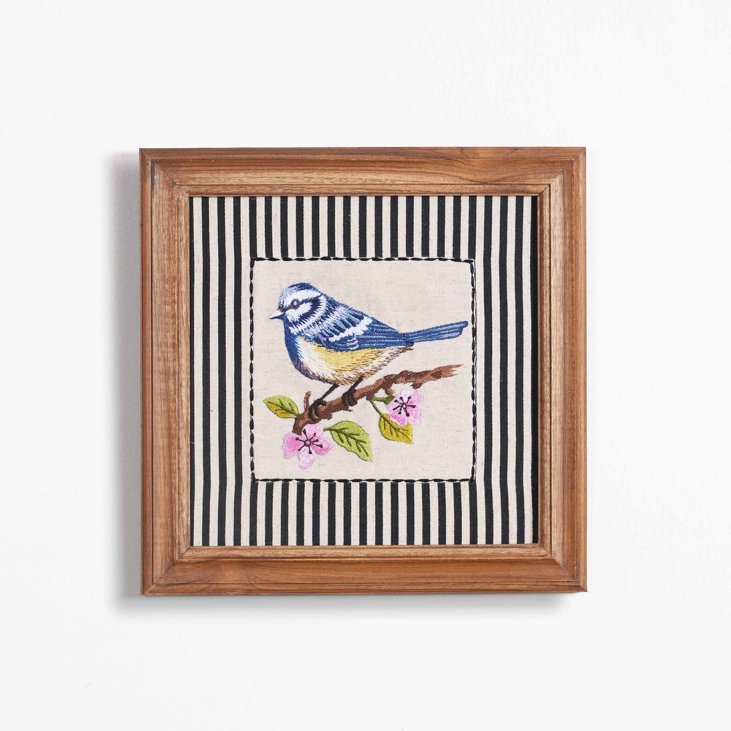 BOTANICAL - BLUE BIRD wall art with teak wooden frame, 12X12 inches