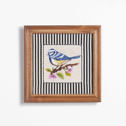 BOTANICAL - BLUE BIRD wall art with teak wooden frame, 12X12 inches