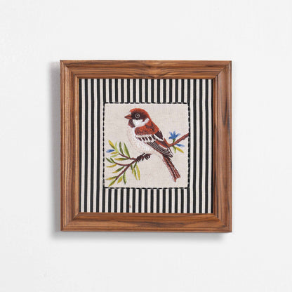 BOTANICAL - BROWN BIRD wall art with teak wooden frame, 12X12 inches