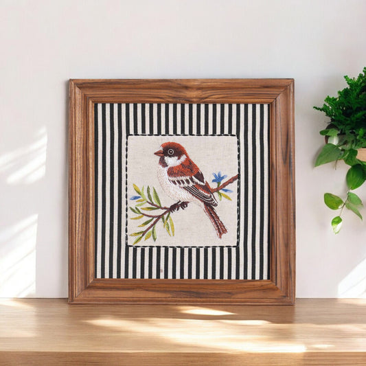 BOTANICAL - BROWN BIRD wall art with teak wooden frame, 12X12 inches