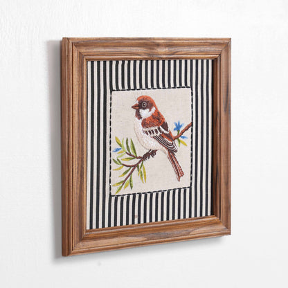 BOTANICAL - BROWN BIRD wall art with teak wooden frame, 12X12 inches