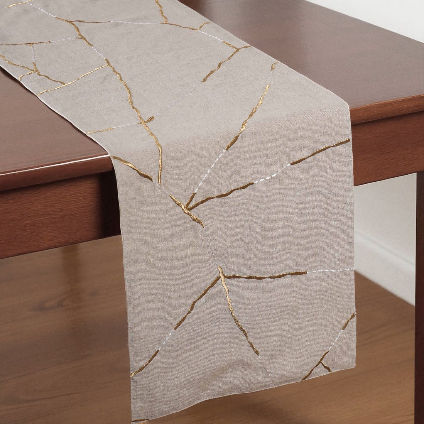 KINTSUGI Table Linen GIFT PACK - Linen and Cotton with Gold Zari and White Silk Embroidery
