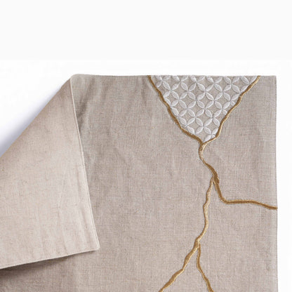 KINTSUGI Pure Linen Table Mats – with Gold & White Embroidery