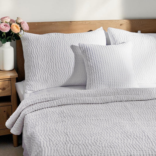 SHWET - White Kantha Quilted bed set, Stripe quilting, 100% cotton