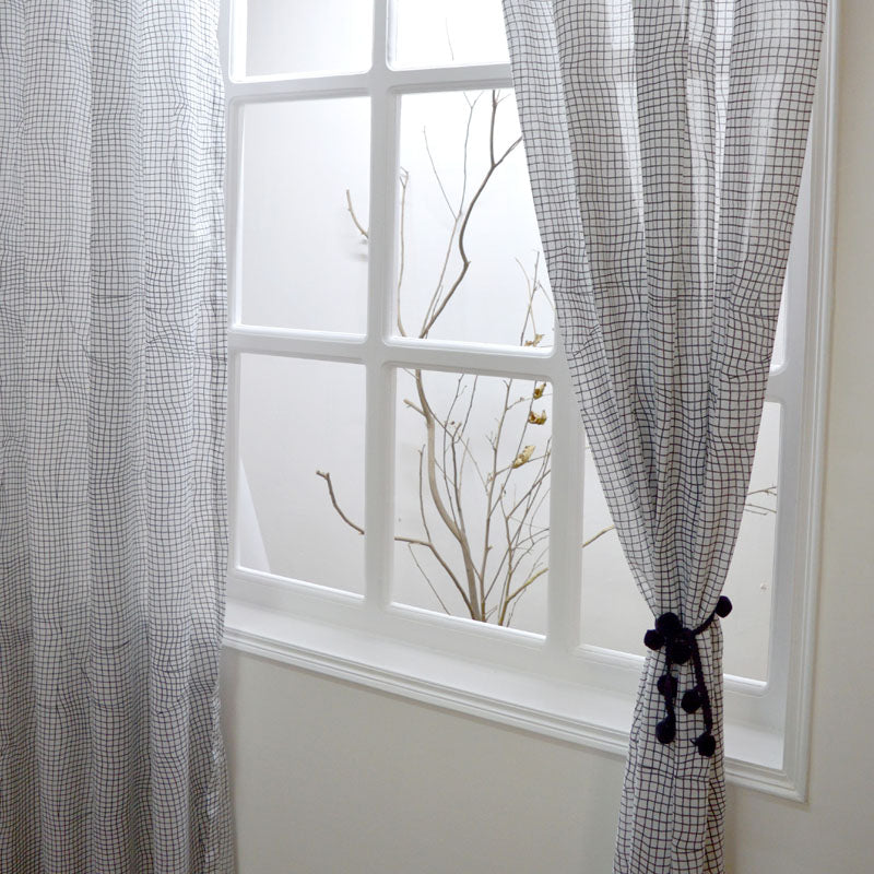 Illusion - Black check print sheer curtain panel in cotton voile