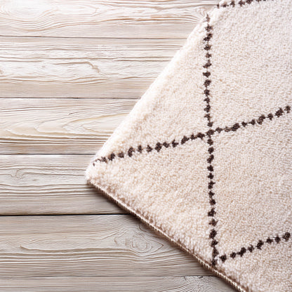 Moroccan wool rug, white and black color, hand tufted, wool and cotton mix