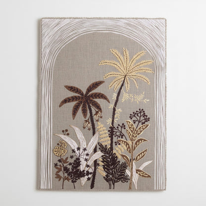 Raffia Embroidered Palm theme Wall Art on Natural Linen | Unframed or Framed | 20X26 inches - Vliving