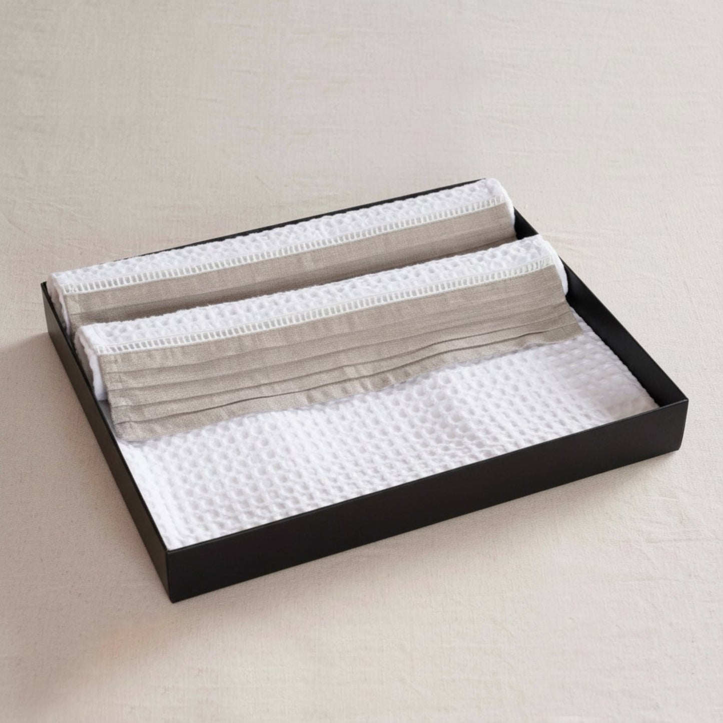 GIFT PACK - Luxury Organic Cotton Waffle Towel Set – 3 Piece | Pintuck Linen & Lace Trims - Vliving