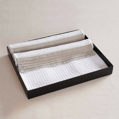 GIFT PACK - Luxury Organic Cotton Waffle Towel Set – 3 Piece | Pintuck Linen & Lace Trims - Vliving