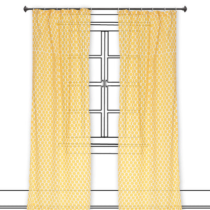 Polka - cotton sheer printed curtain panel in yellow colour