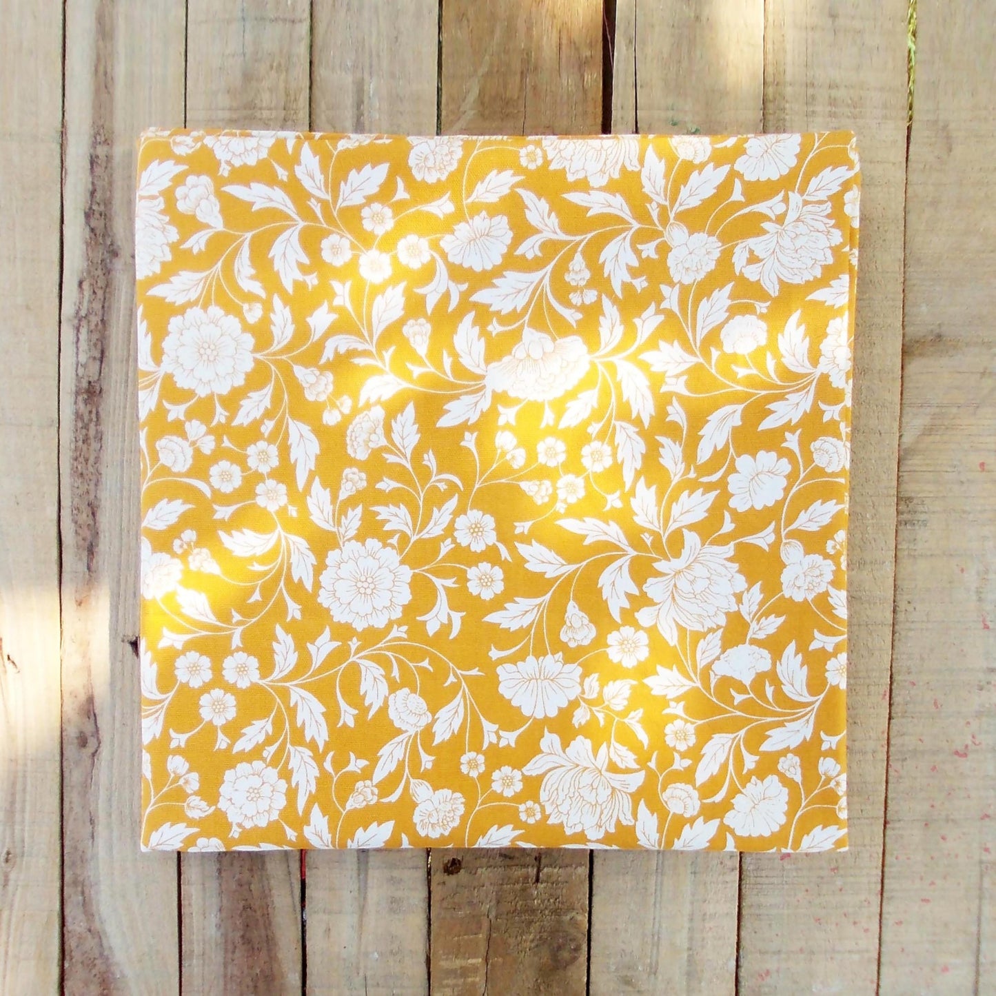 Yellow Kalamkari Cotton Tablecloth – White Floral Print | 3 Sizes | Vliving