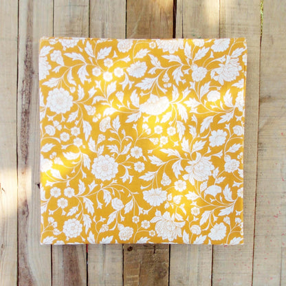 Yellow Kalamkari Cotton Tablecloth – White Floral Print | 3 Sizes | Vliving